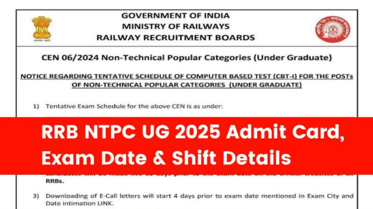 RRB NTPC UG 2025 Admit Card